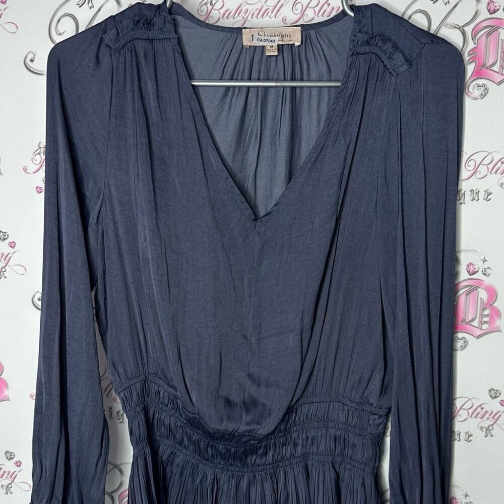 Philosophy top long sleeve blue luxury Elegant Navy Blouse - Picture 3 of 6